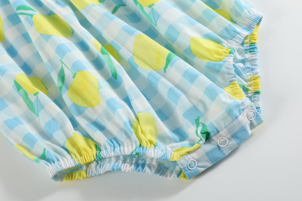 Blue Lemons Smocked Flutter - Sleeve Bubble Romper - Lil Cactus