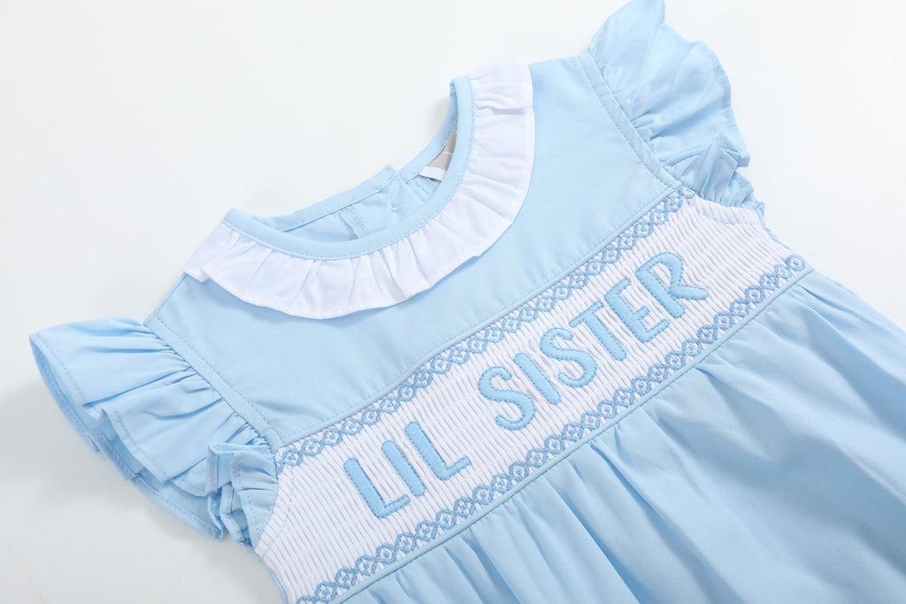 Blue Lil Sister Smocked Romper - Lil Cactus