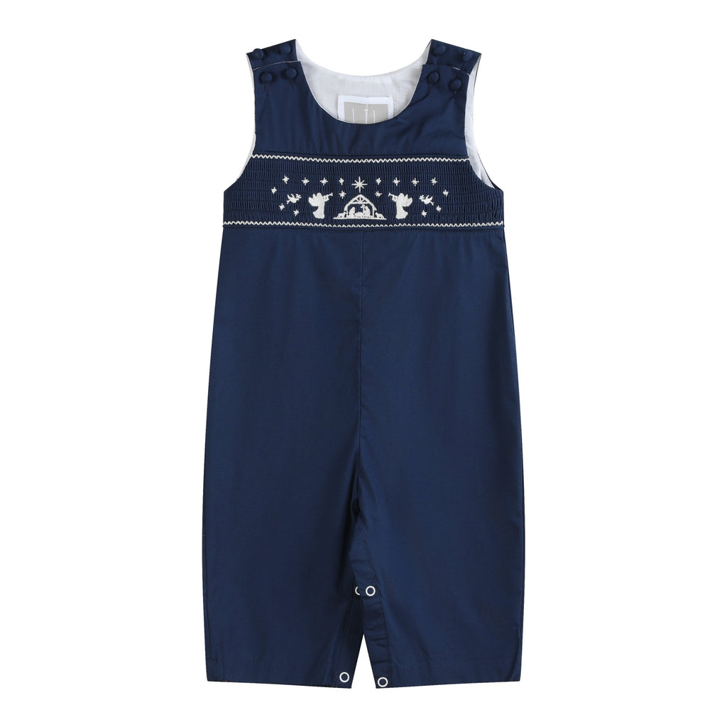 Blue Nativity Smocked Overalls - Lil Cactus