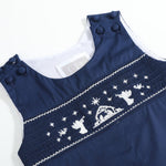 Blue Nativity Smocked Overalls - Lil Cactus