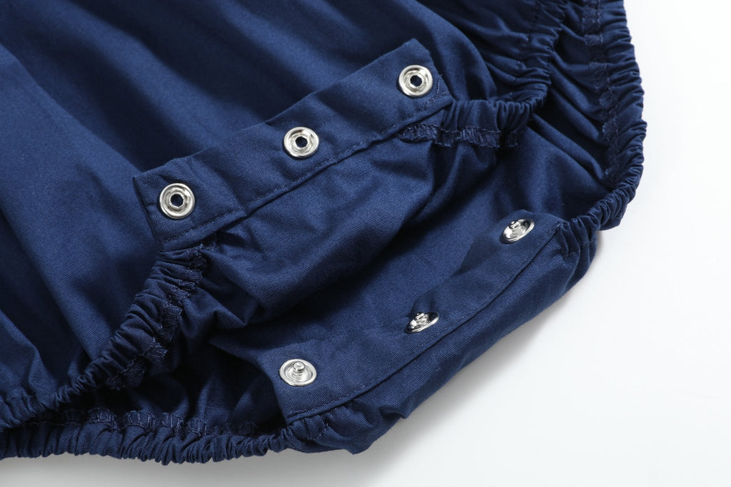 Blue Nativity Smocked Ruffle Romper - Lil Cactus