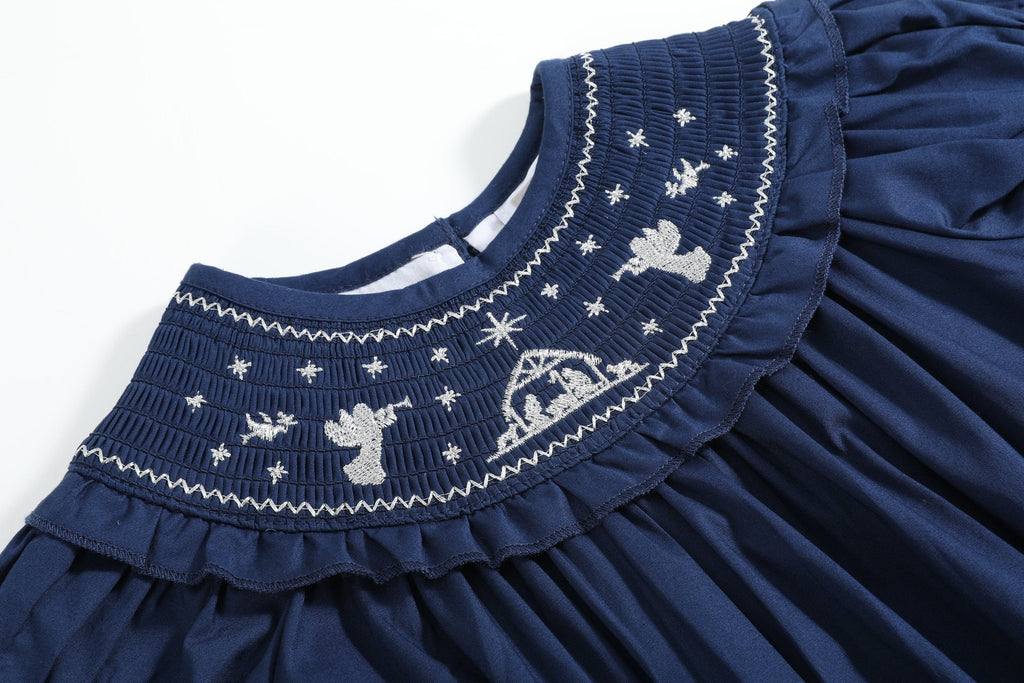 Blue Nativity Smocked Ruffle Romper - Lil Cactus