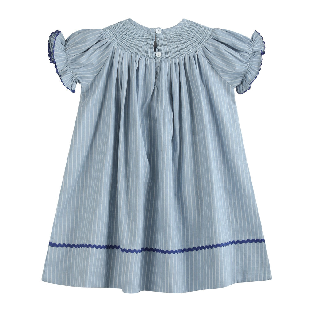 Blue Pinstripe Mallard Duck Smocked Bishop Dress - Lil Cactus