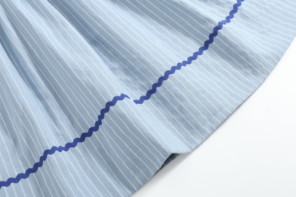 Blue Pinstripe Mallard Duck Smocked Bishop Dress - Lil Cactus