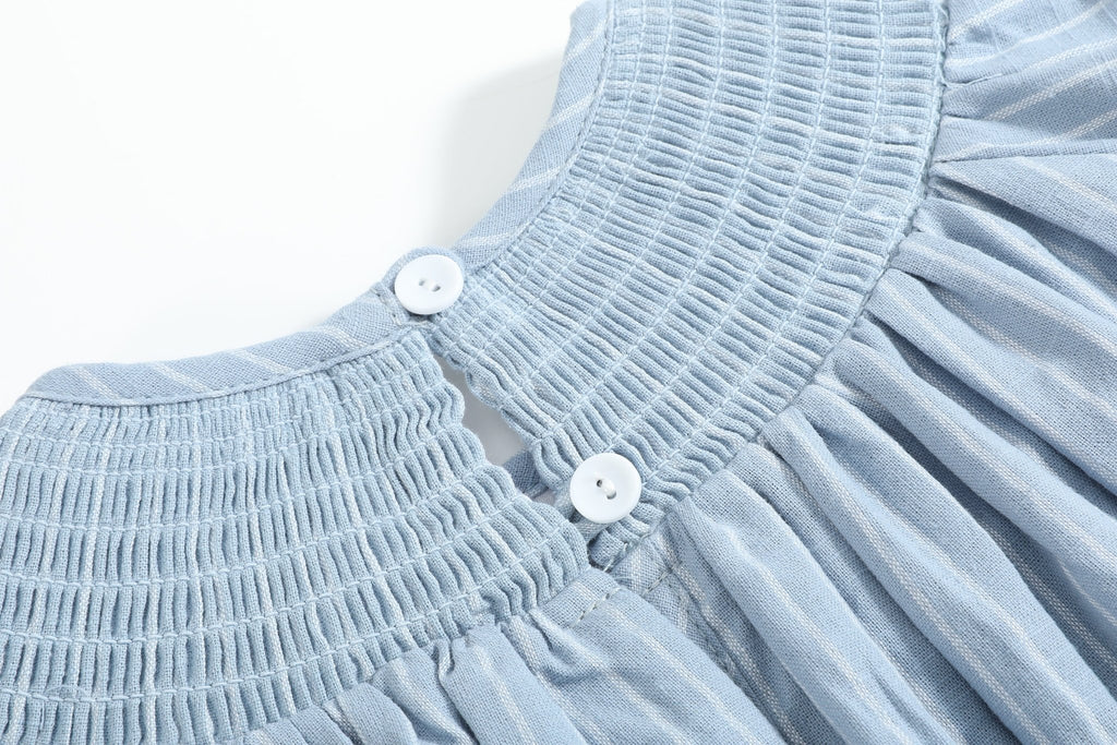 Blue Pinstripe Mallard Duck Smocked Bishop Dress - Lil Cactus