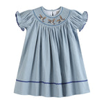 Blue Pinstripe Mallard Duck Smocked Bishop Dress - Lil Cactus