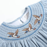 Blue Pinstripe Mallard Duck Smocked Bishop Dress - Lil Cactus