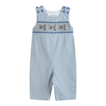 Blue Pinstripe Mallard Duck Smocked Overalls - Lil Cactus
