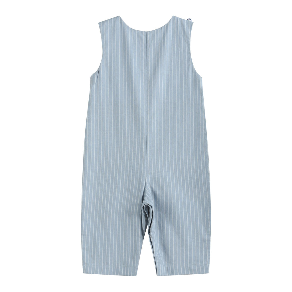 Blue Pinstripe Mallard Duck Smocked Overalls - Lil Cactus