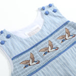 Blue Pinstripe Mallard Duck Smocked Overalls - Lil Cactus