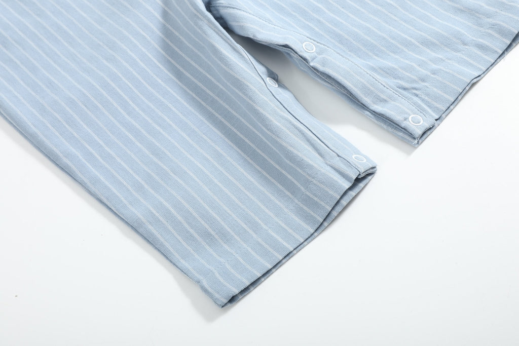 Blue Pinstripe Mallard Duck Smocked Overalls - Lil Cactus