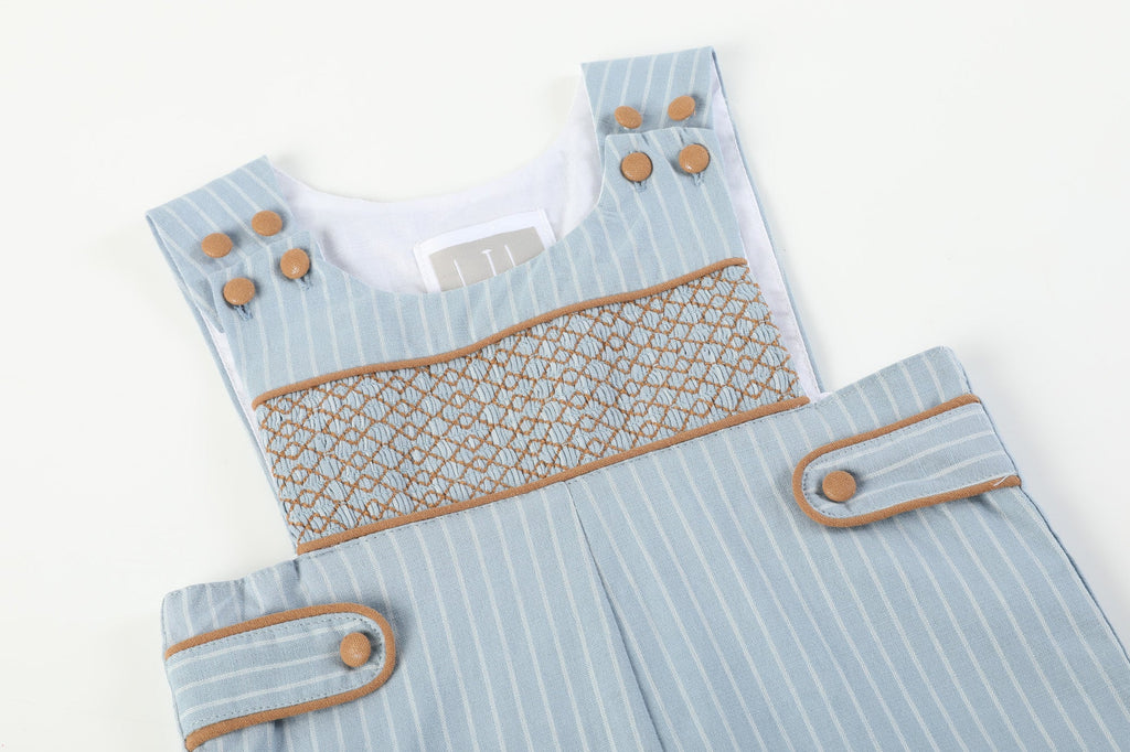 Blue Pinstripe Smocked Overalls - Lil Cactus