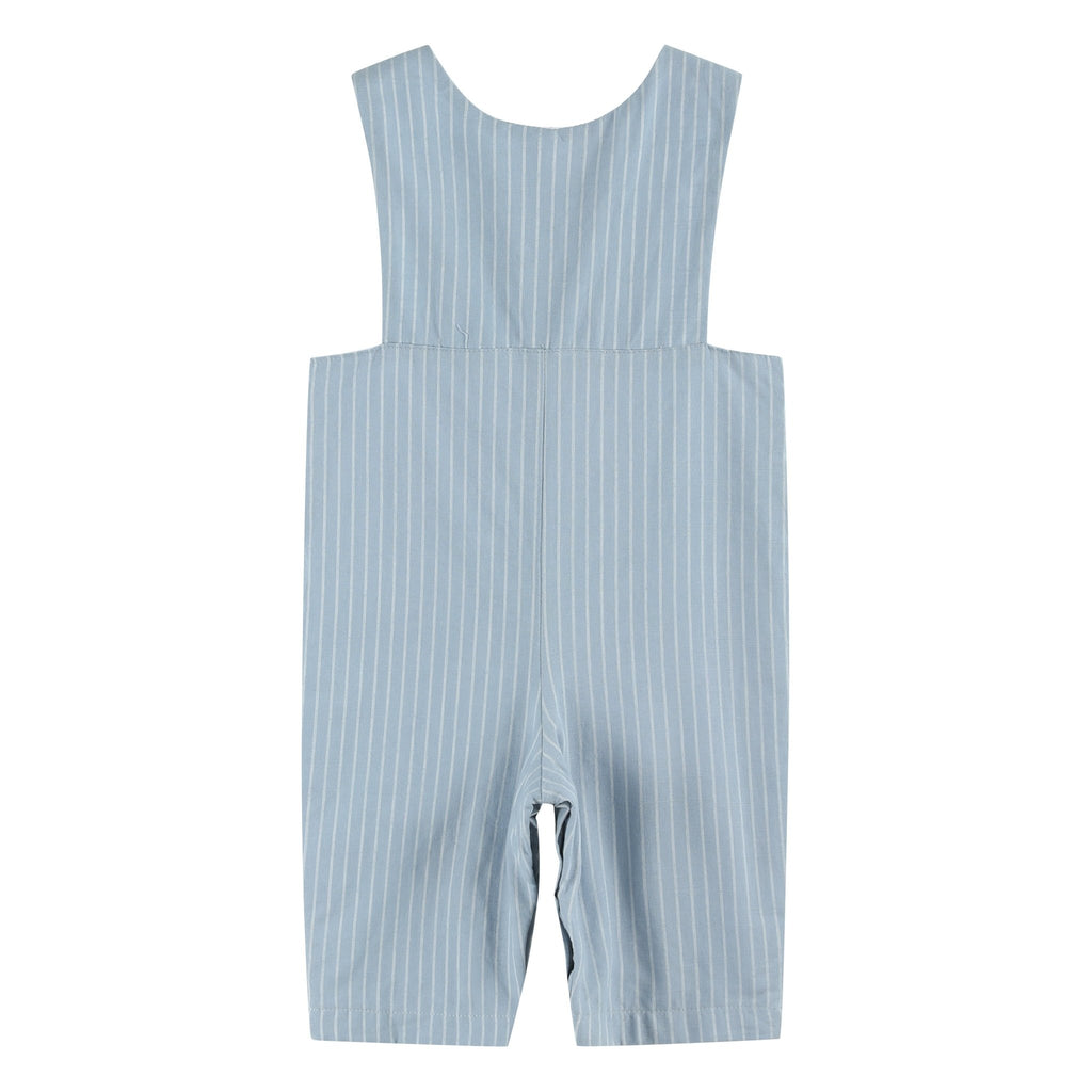 Blue Pinstripe Smocked Overalls - Lil Cactus