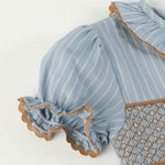 Blue Pinstripe Smocked Ruffle Collar Dress - Lil Cactus