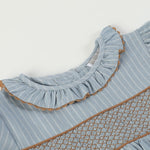 Blue Pinstripe Smocked Ruffle Collar Dress - Lil Cactus