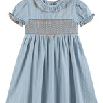 Blue Pinstripe Smocked Ruffle Collar Dress - Lil Cactus