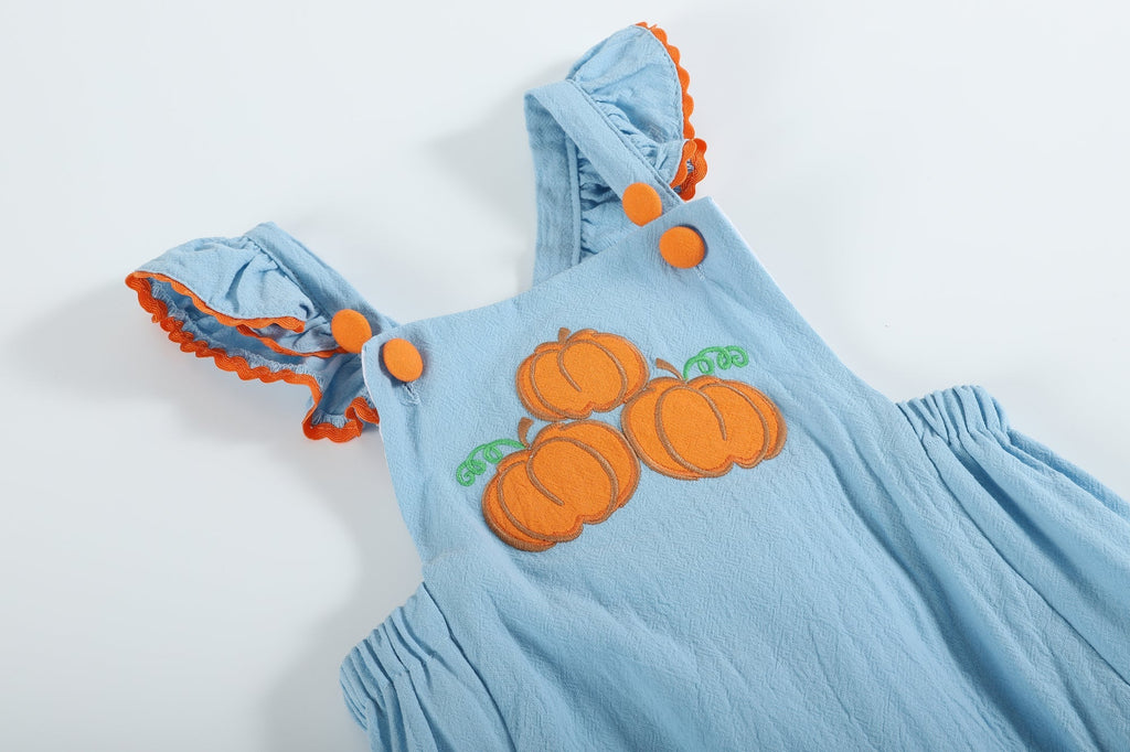 Blue Pumpkin Bubble Ruffle Romper - Lil Cactus