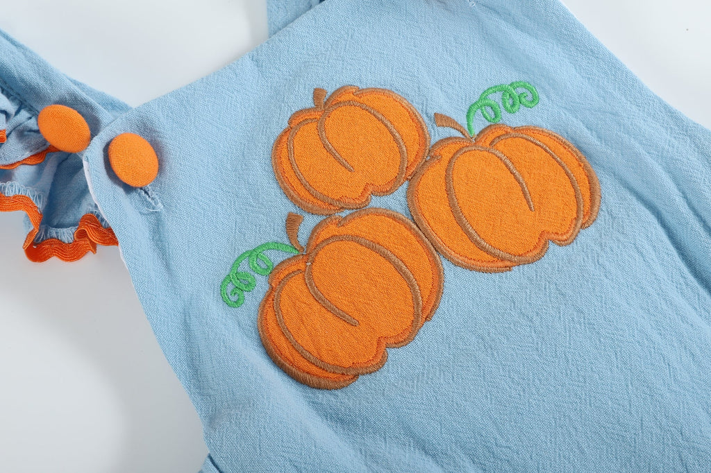 Blue Pumpkin Bubble Ruffle Romper - Lil Cactus