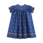 Blue Pumpkin Print Knit Smocked Bishop Dress - Lil Cactus