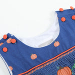 Blue Pumpkin Print Knit Smocked Longalls - Lil Cactus