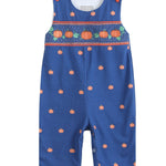 Blue Pumpkin Print Knit Smocked Longalls - Lil Cactus