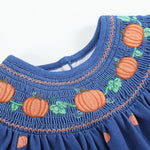 Blue Pumpkin Print Knit Smocked Romper - Lil Cactus
