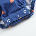 Blue Pumpkin Print Knit Smocked Romper - Lil Cactus