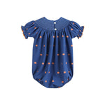 Blue Pumpkin Print Knit Smocked Romper - Lil Cactus