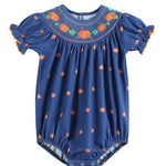 Blue Pumpkin Print Knit Smocked Romper - Lil Cactus