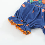 Blue Pumpkin Print Knit Smocked Romper - Lil Cactus
