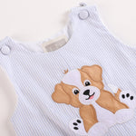Blue Puppy Appliqué Seersucker Shortalls - Lil Cactus