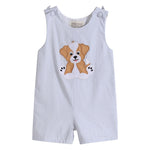 Blue Puppy Appliqué Seersucker Shortalls - Lil Cactus
