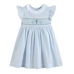 Blue Ruffled Crosses Smocked Dress - Lil Cactus