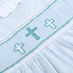 Blue Ruffled Crosses Smocked Dress - Lil Cactus