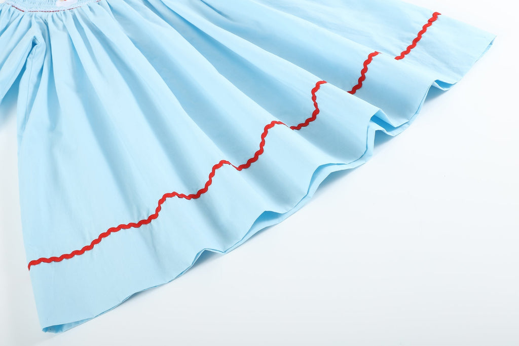 Blue Santa Smocked Bishop Dress - Lil Cactus