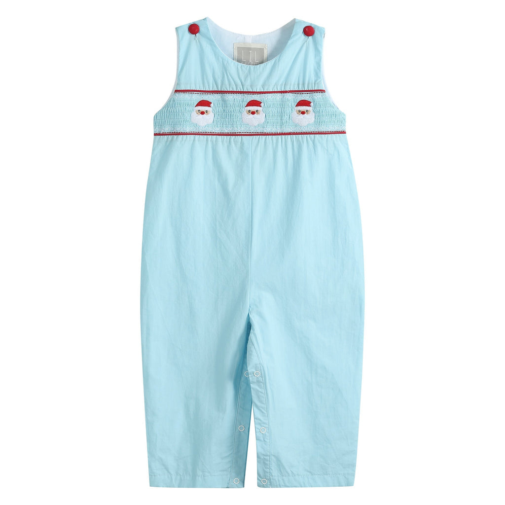 Blue Santa Smocked Overalls - Lil Cactus