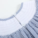 Blue Seersucker Baseball Smocked Bishop Dress - Lil Cactus