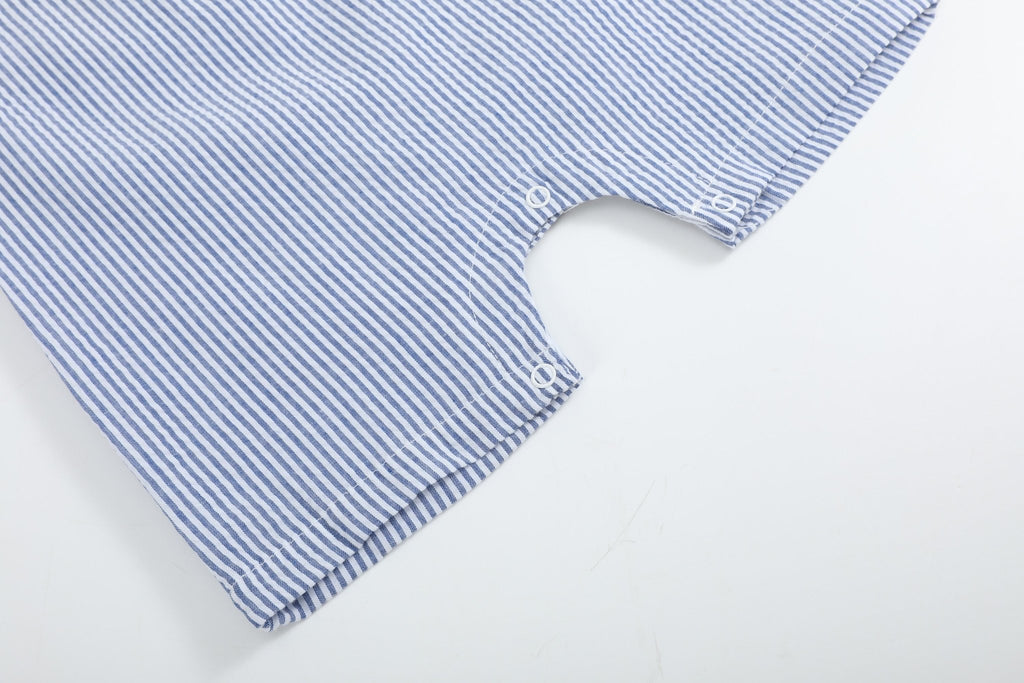 Blue Seersucker Baseball Smocked Shortalls - Lil Cactus