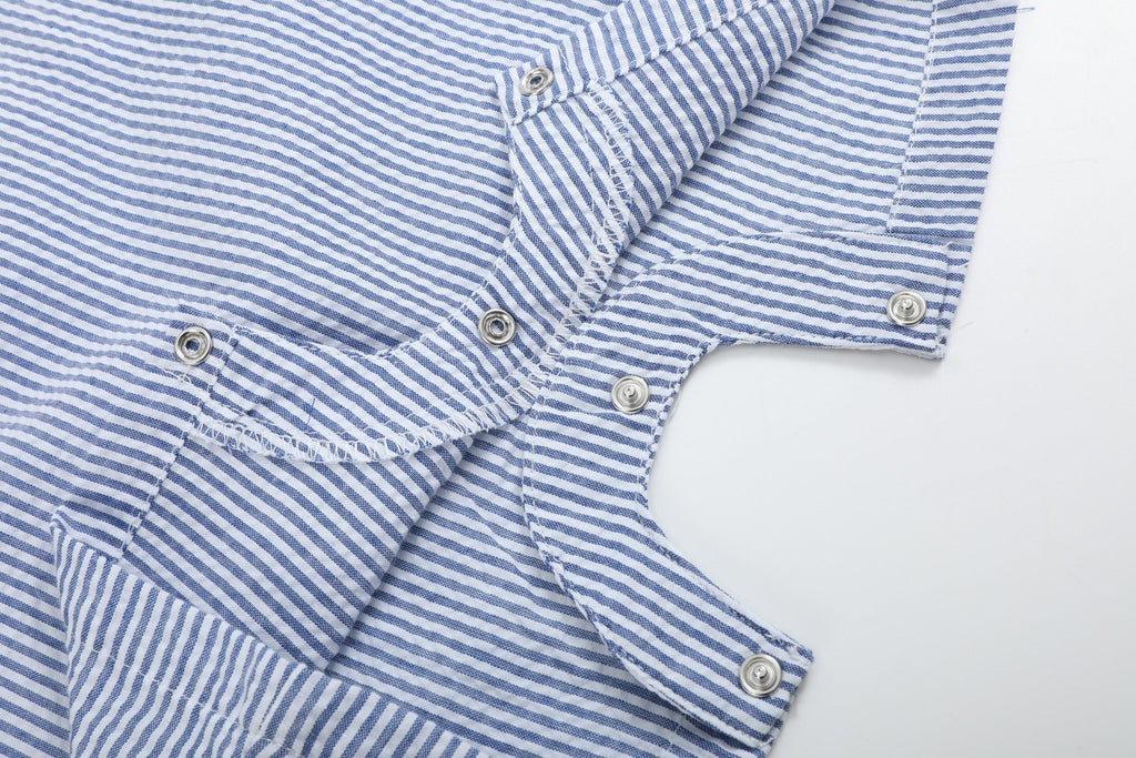 Blue Seersucker Baseball Smocked Shortalls - Lil Cactus