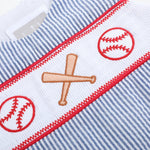 Blue Seersucker Baseball Smocked Shortalls - Lil Cactus
