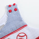 Blue Seersucker Baseball Smocked Shortalls - Lil Cactus