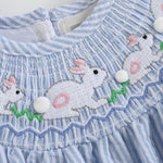 Blue Seersucker Bunny Smocked Flutter Romper - Lil Cactus