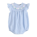Blue Seersucker Bunny Smocked Flutter Romper - Lil Cactus
