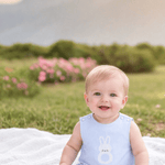 Blue Seersucker Gingham Bunny Shortall - Lil Cactus