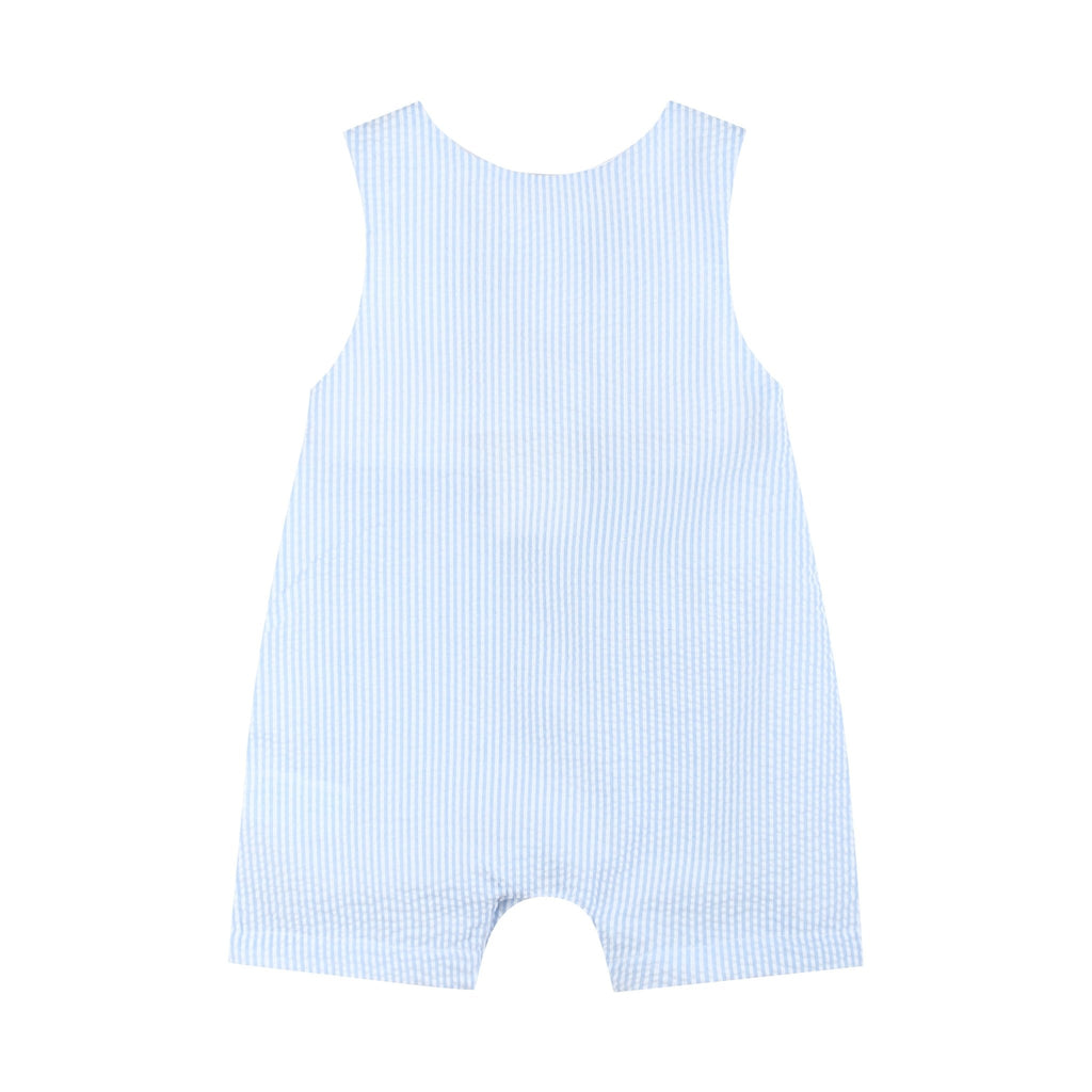 Blue Seersucker Helicopter Smocked Shortalls - Lil Cactus