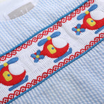 Blue Seersucker Helicopter Smocked Shortalls - Lil Cactus