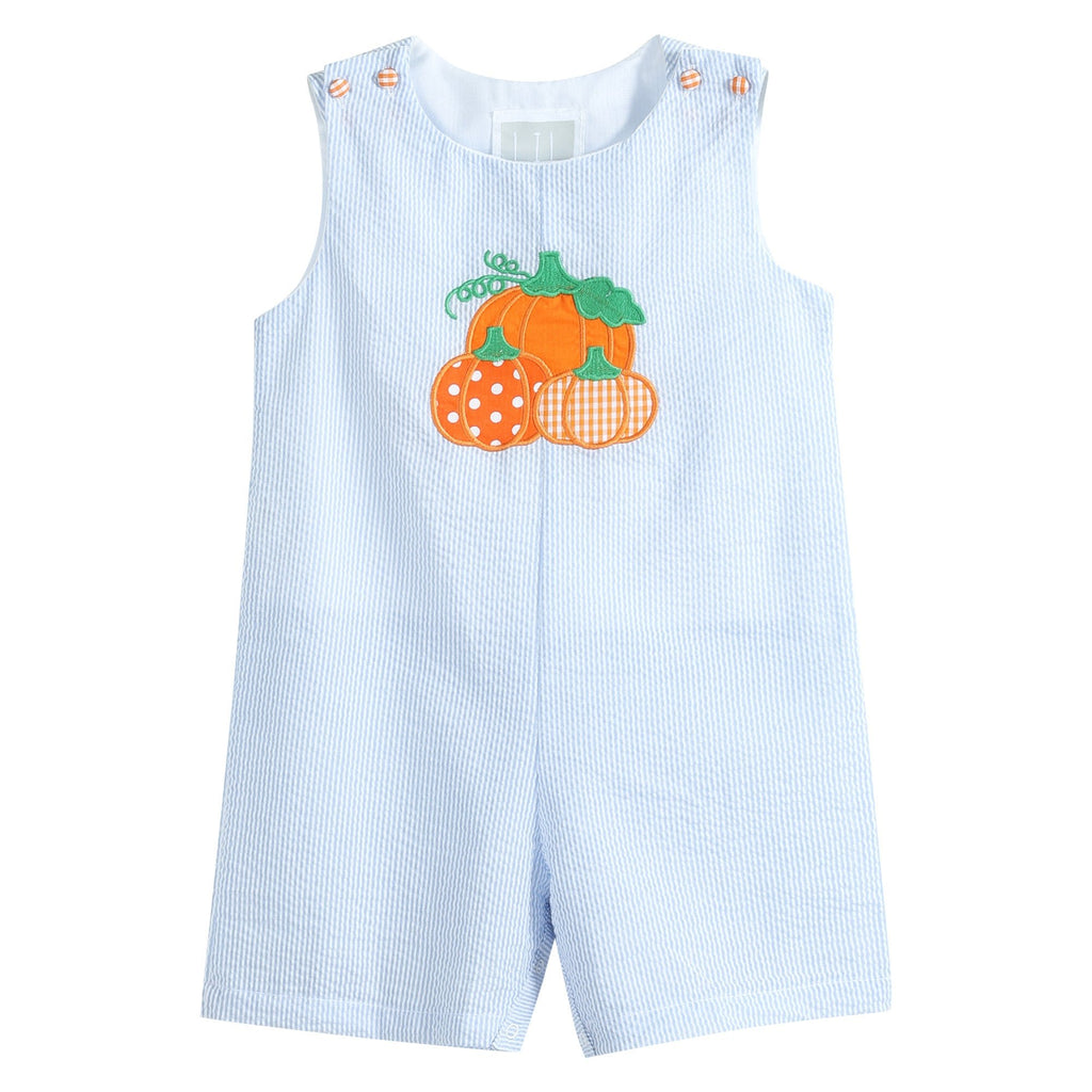 Blue Seersucker Pumpkin Shortalls - Lil Cactus