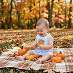 Blue Seersucker Pumpkin Shortalls - Lil Cactus