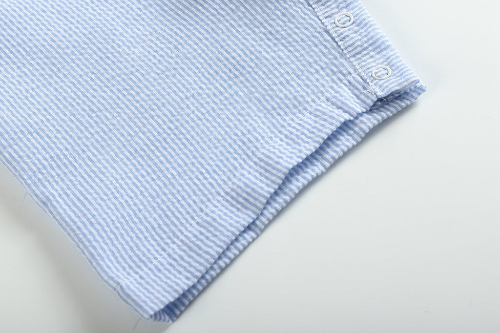 Blue Seersucker Pumpkin Shortalls - Lil Cactus