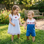 Blue Seersucker USA Flag Dress - Lil Cactus